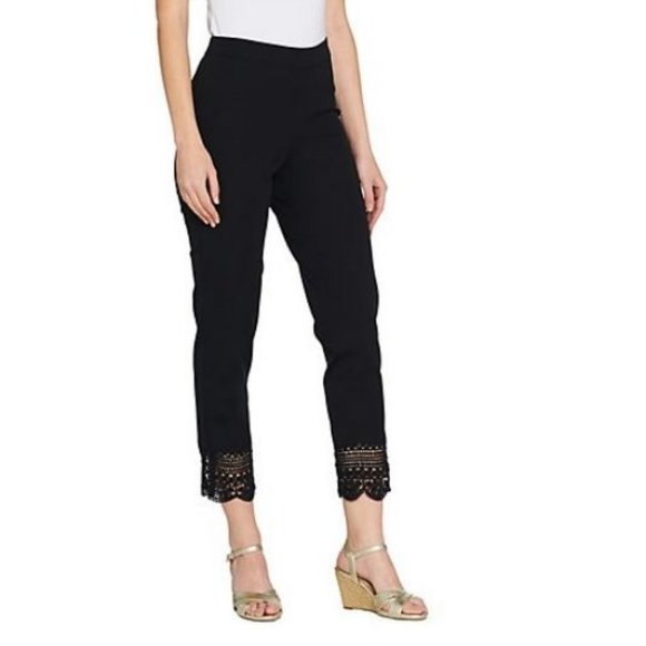 Isaac Mizrahi Pants - Isaac Mizrahi Stretch Ankle Pants w/ Crochet Hem